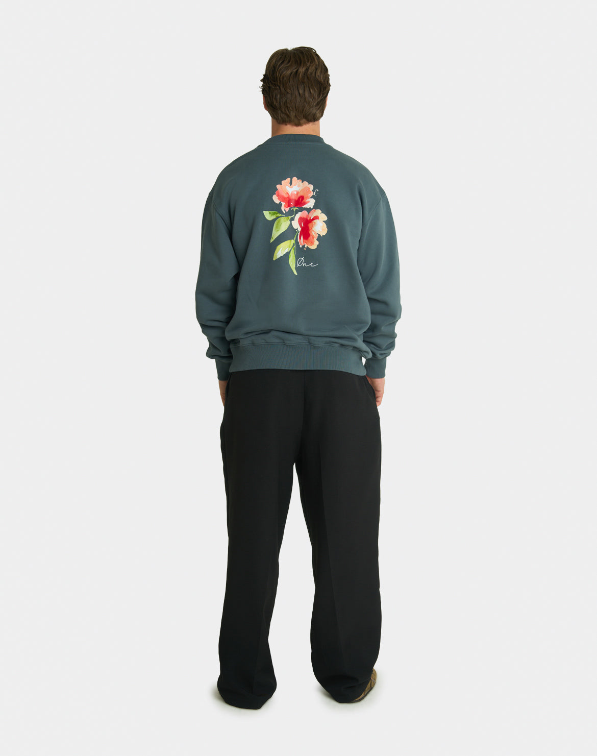 FLOWER PAINT SWEATER - DONKER GROEN