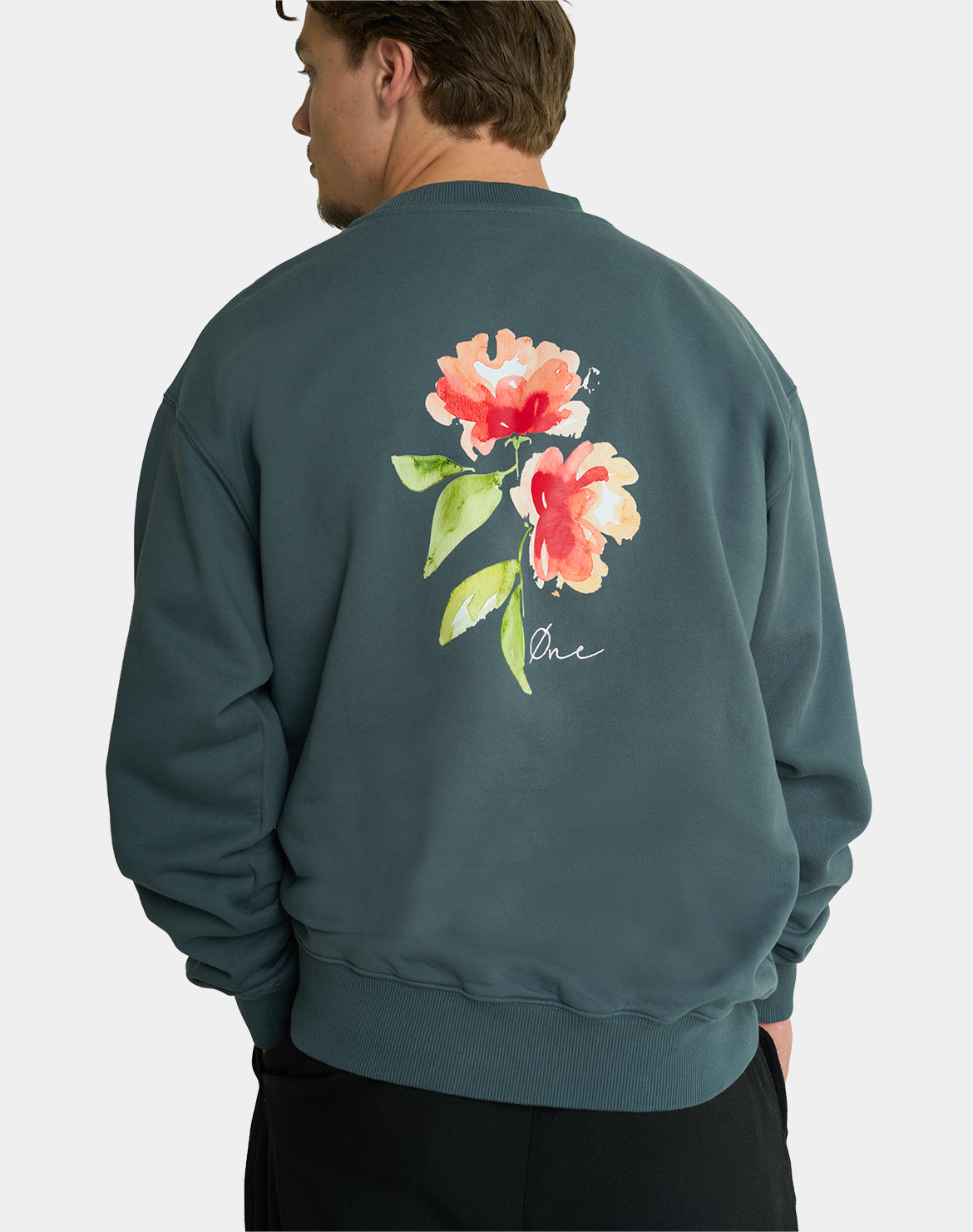 FLOWER PAINT SWEATER - DONKER GROEN