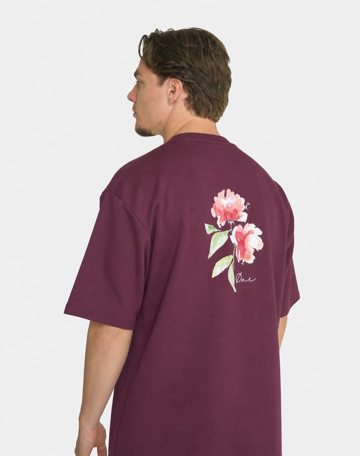 FLOWER PAINT TEE - BURGUNDY