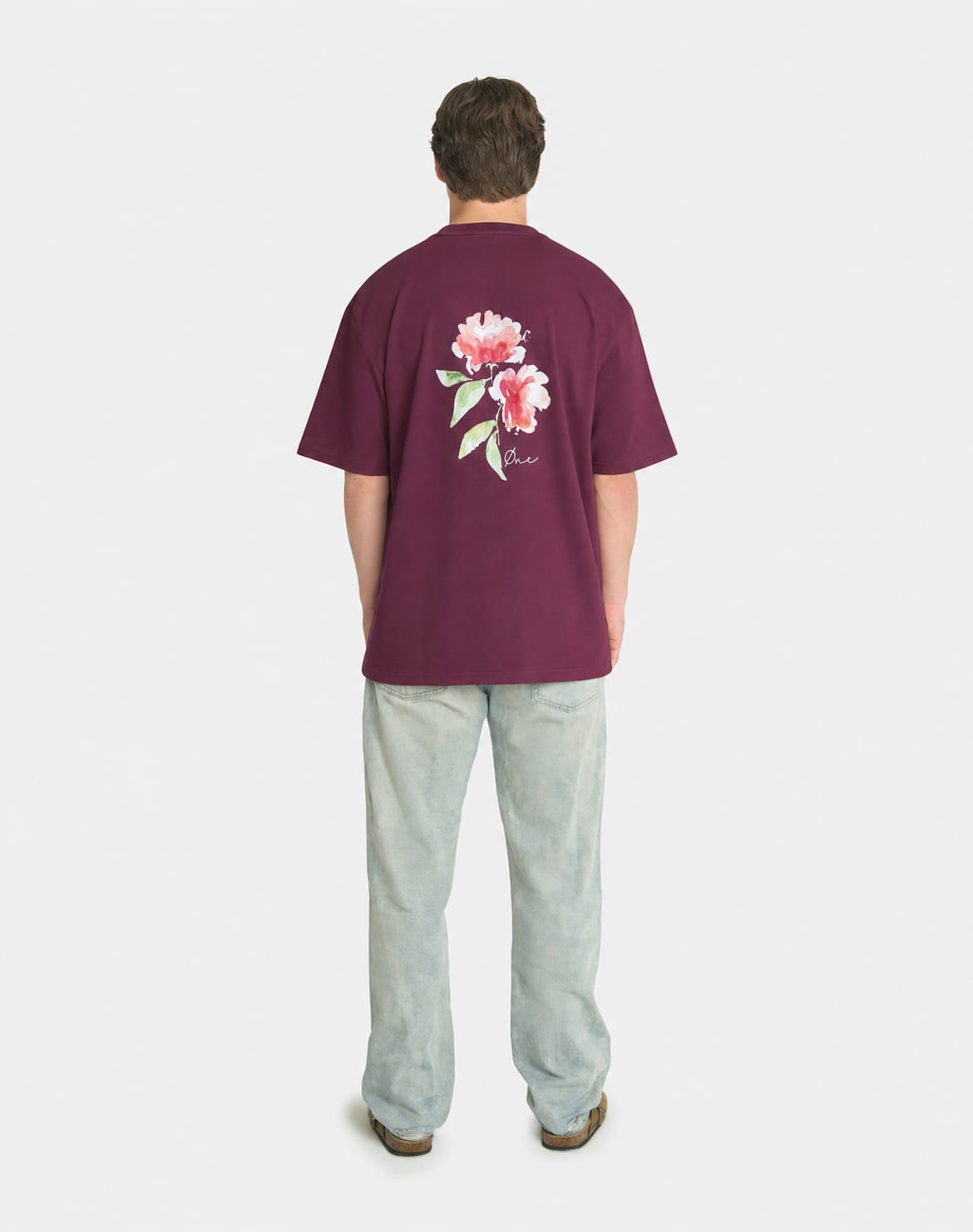FLOWER PAINT TEE - BURGUNDY